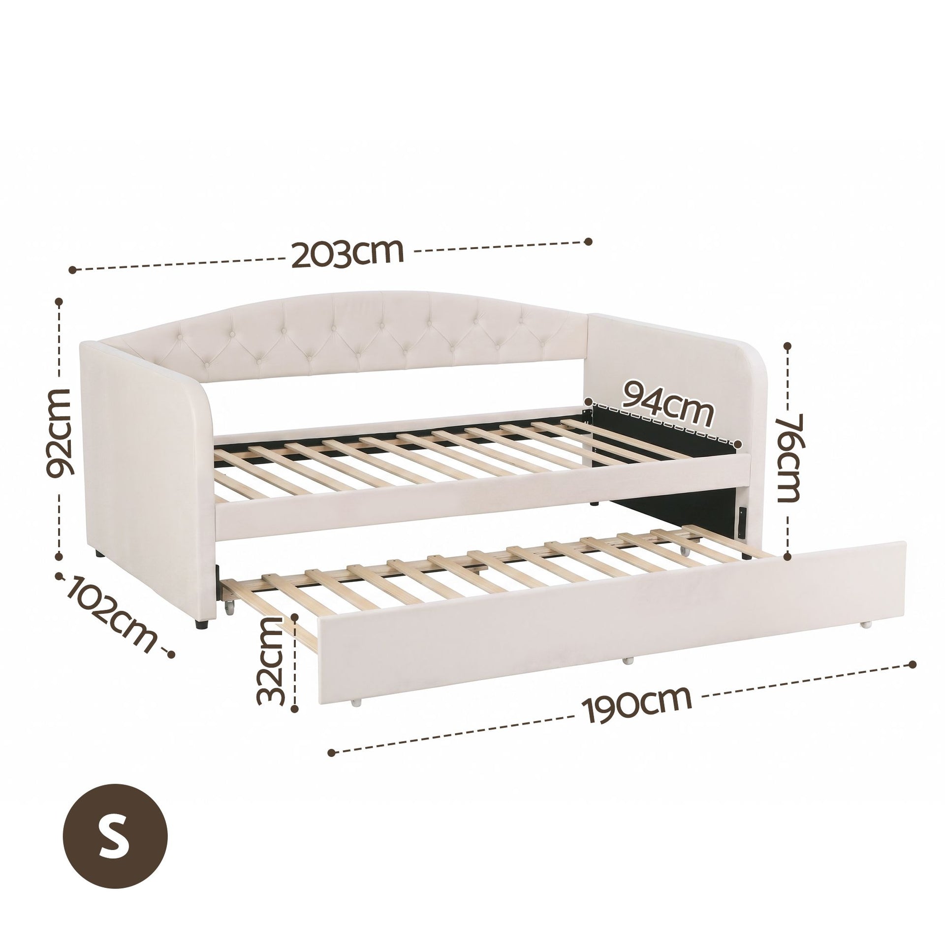 Artiss Single Daybed Velvet Trundle Bed Frame Tufted Guest Bed Artiss