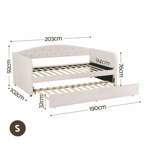 Artiss Single Daybed Velvet Trundle Bed Frame Tufted Guest Bed Artiss