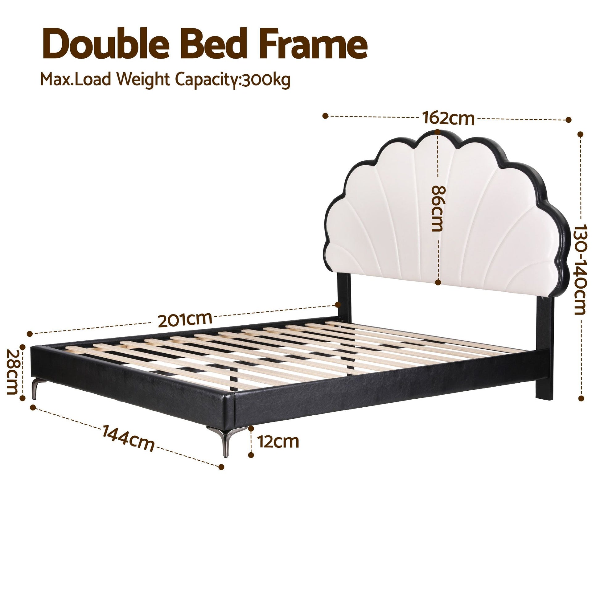 Artiss Double Bed Frame with Adjustable Shell Headboard and PVC Upholstery Artiss