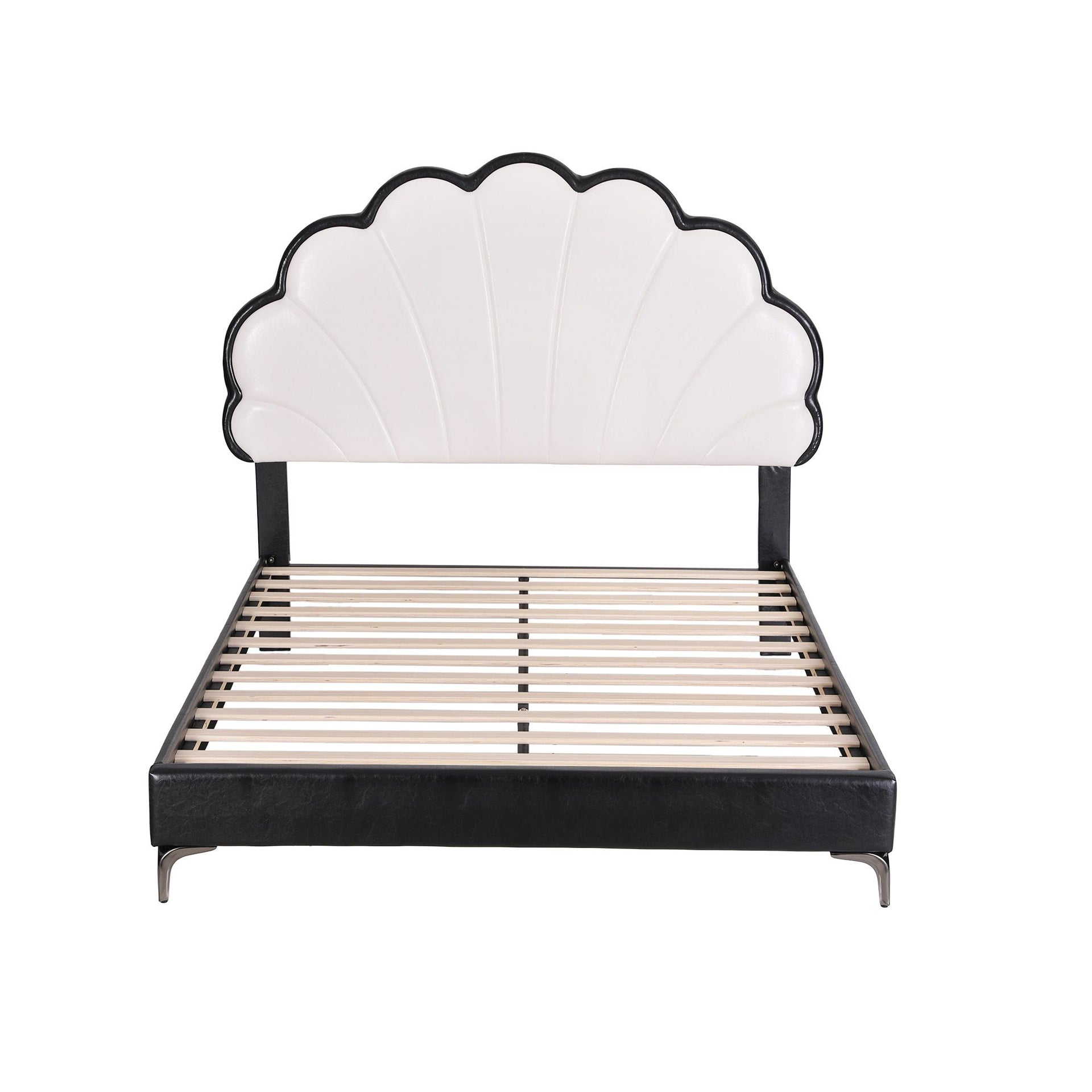 Artiss Double Bed Frame with Adjustable Shell Headboard and PVC Upholstery Artiss