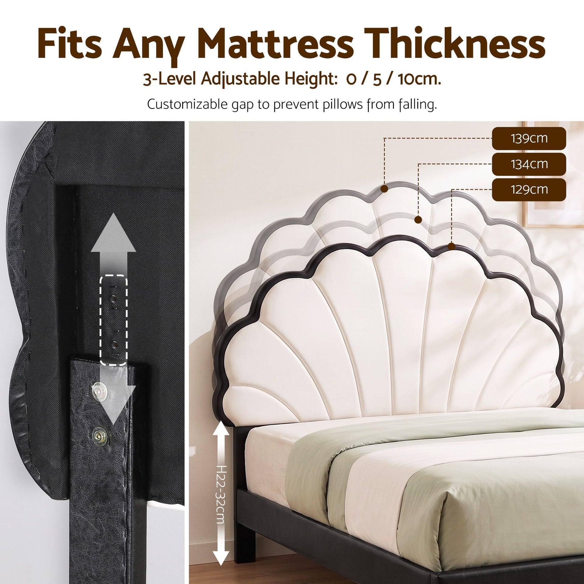 Artiss Double Bed Frame with Adjustable Shell Headboard and PVC Upholstery Artiss