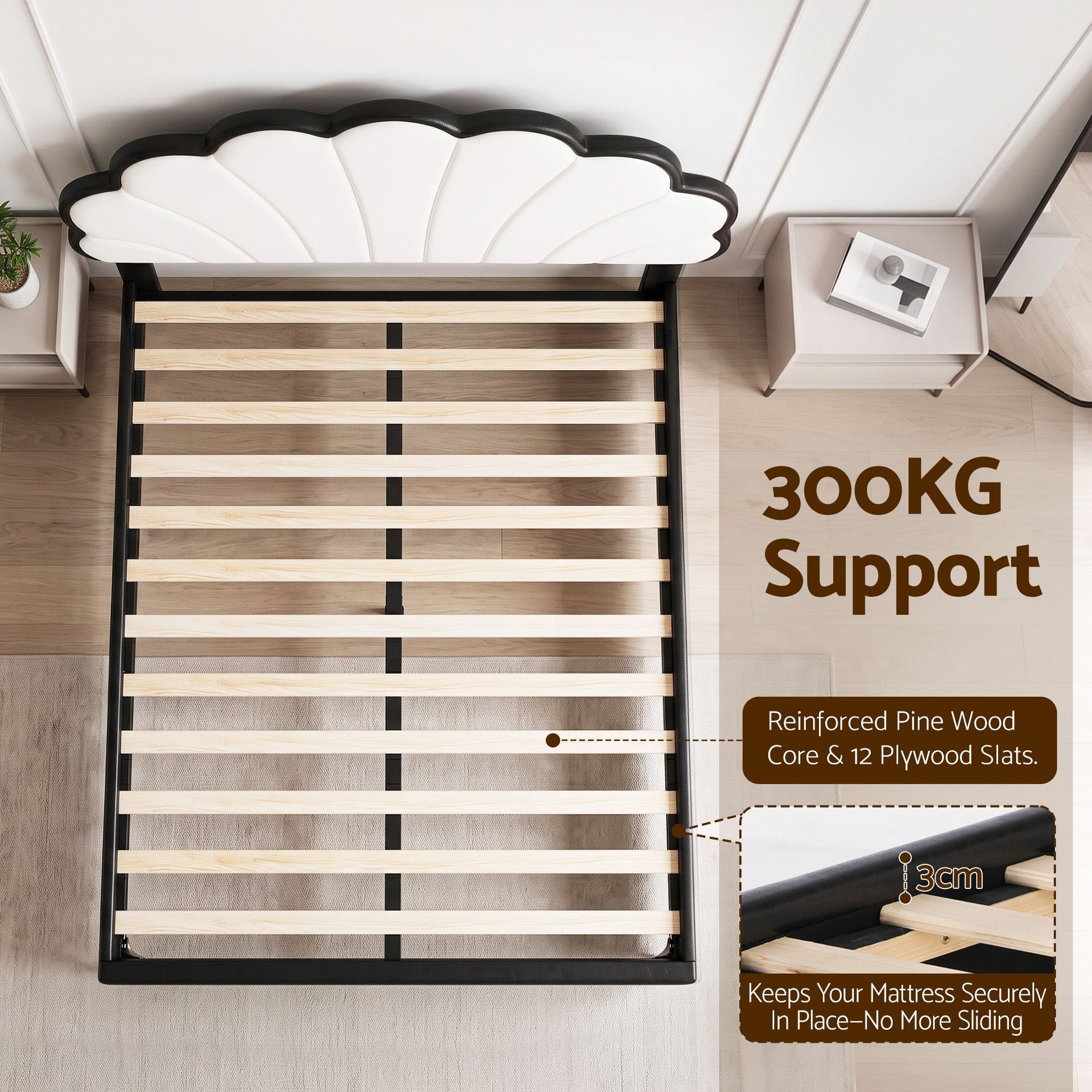 Artiss Double Bed Frame with Adjustable Shell Headboard and PVC Upholstery Artiss