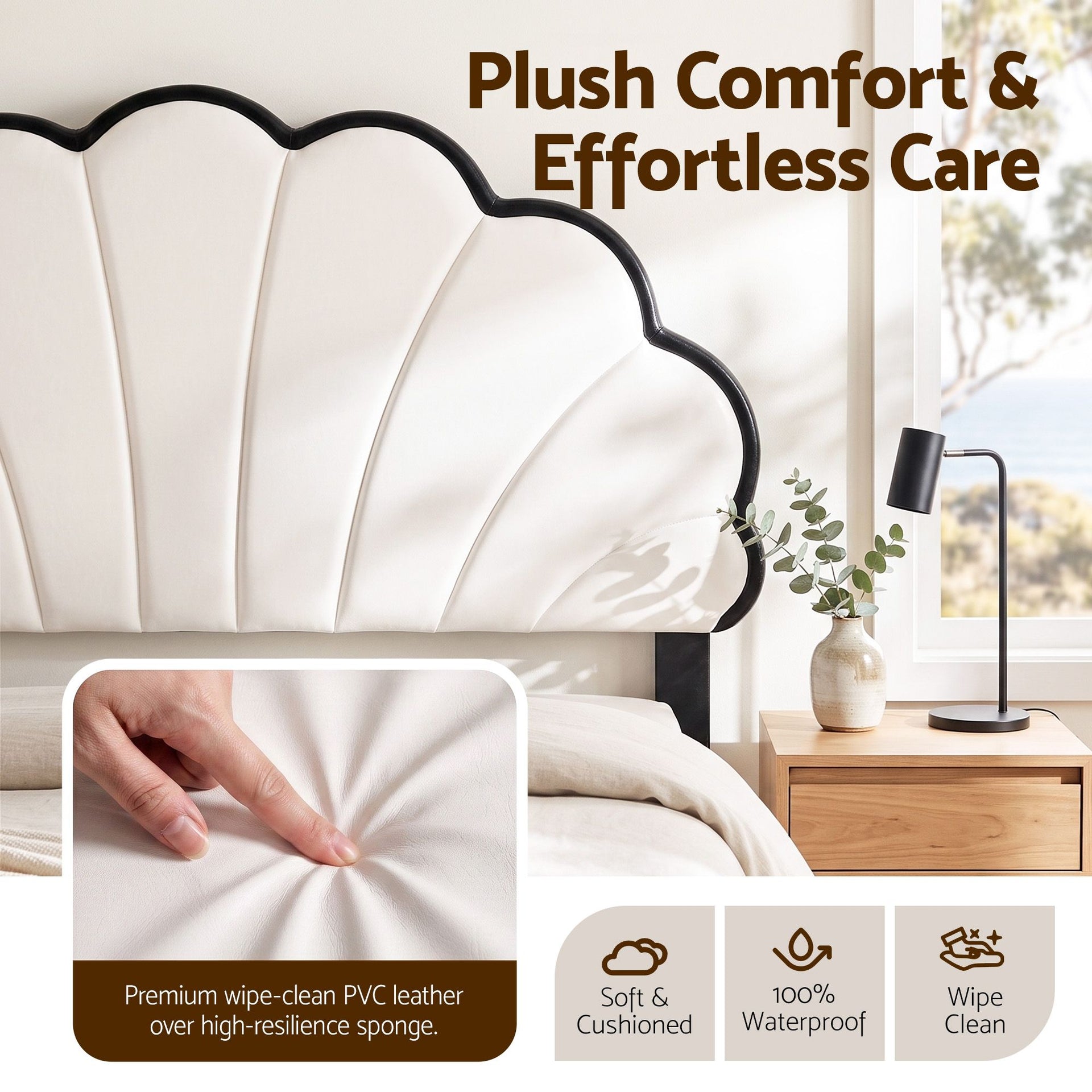Artiss Double Bed Frame with Adjustable Shell Headboard and PVC Upholstery Artiss