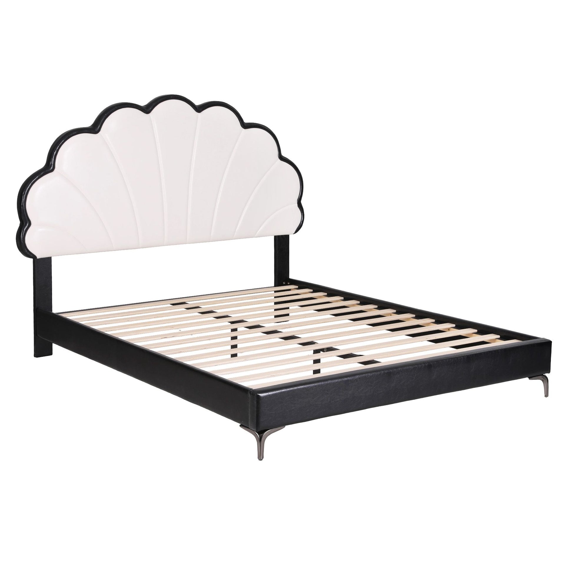 Artiss Queen Bed Frame with Adjustable Shell Headboard and PVC Upholstery Artiss