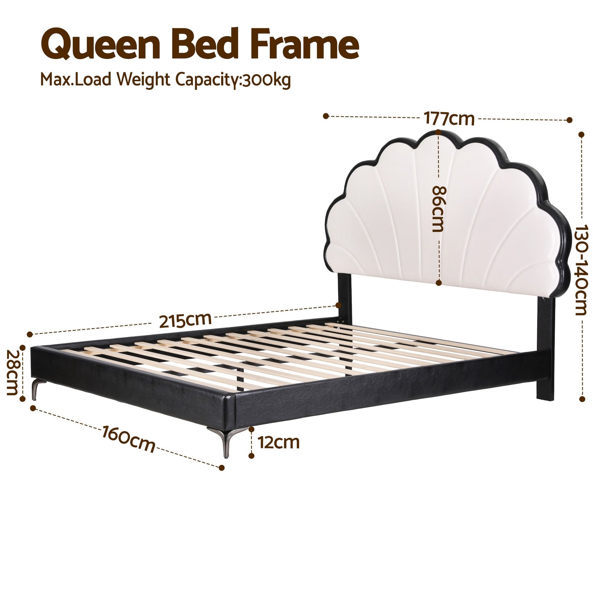 Artiss Queen Bed Frame with Adjustable Shell Headboard and PVC Upholstery Artiss