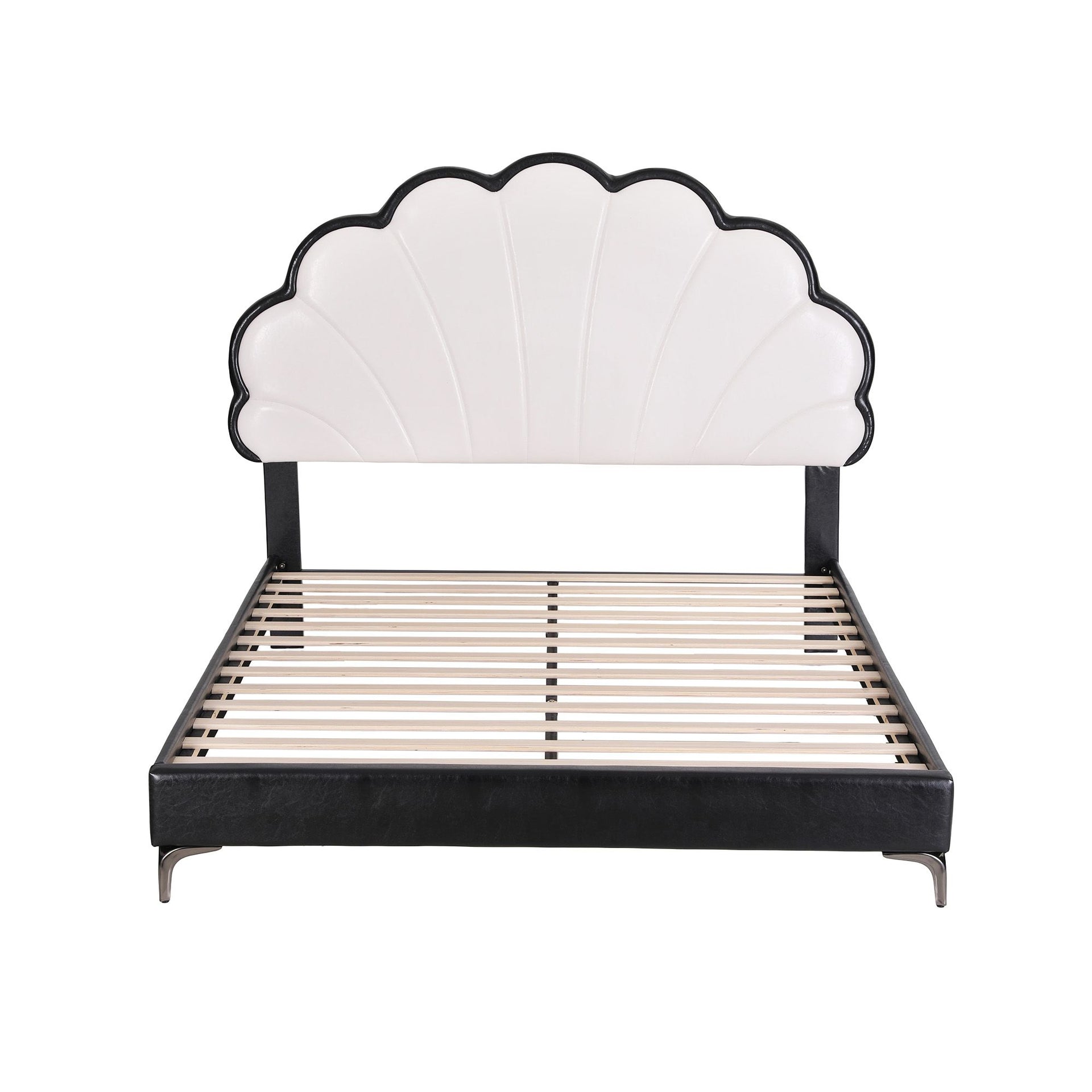 Artiss Queen Bed Frame with Adjustable Shell Headboard and PVC Upholstery Artiss