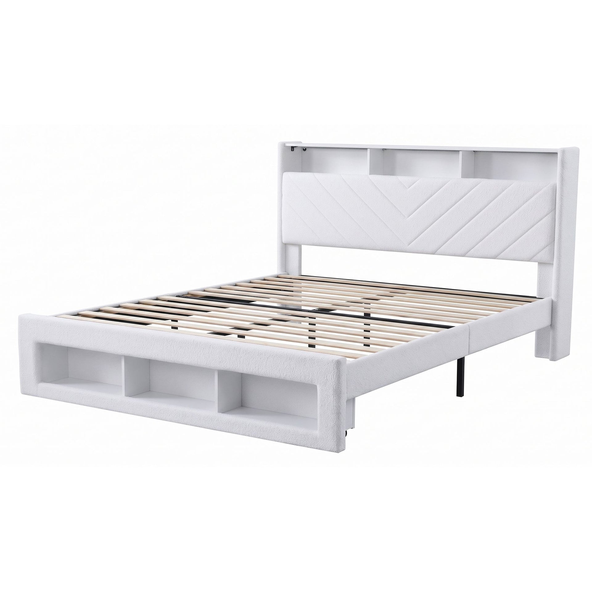 Artiss King Bed Frame with Storage, Charging Station & LED, White Awezingly