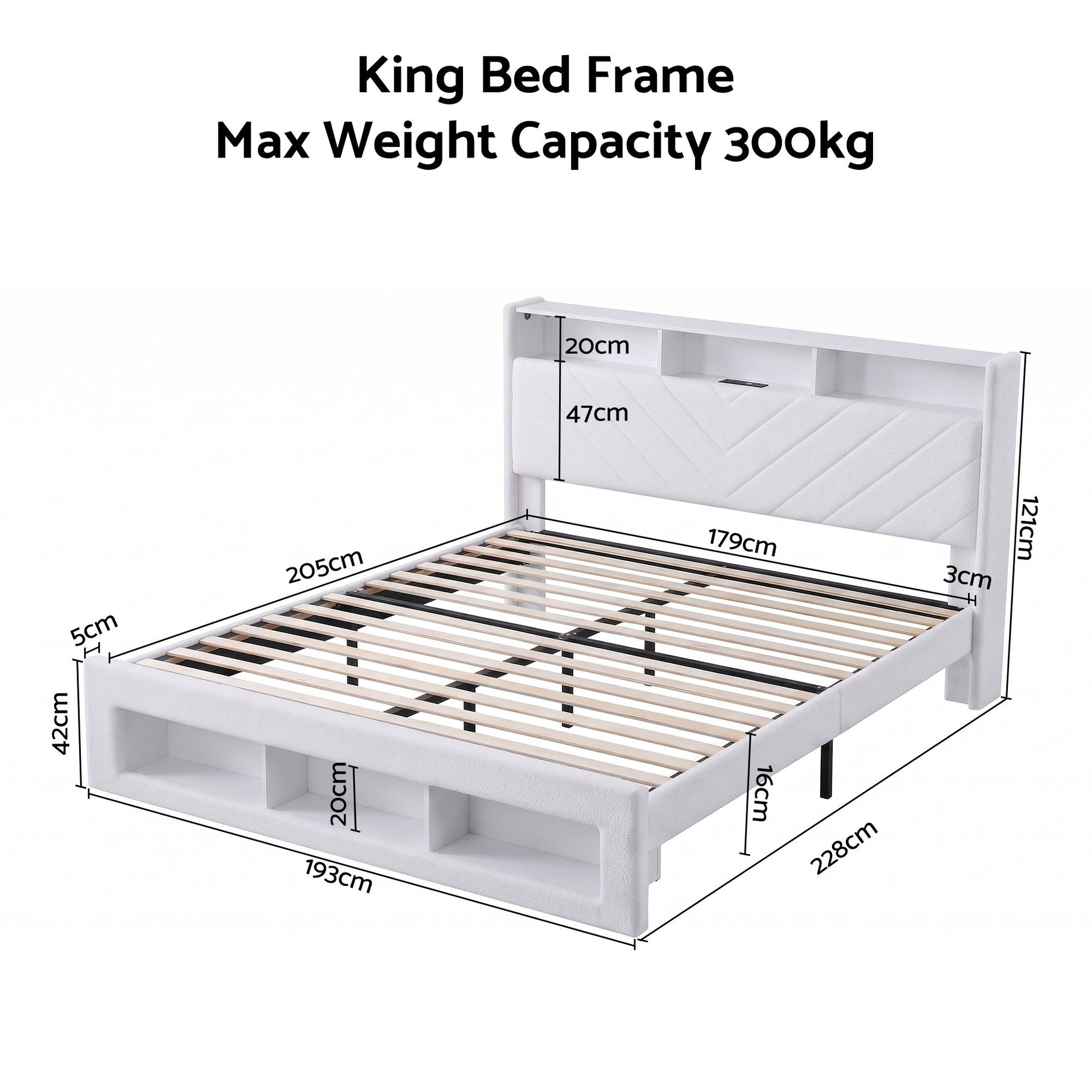 Artiss King Bed Frame with Storage, Charging Station & LED, White Awezingly