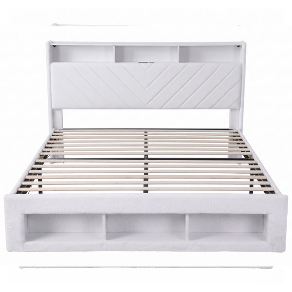 Artiss King Bed Frame with Storage, Charging Station & LED, White Awezingly