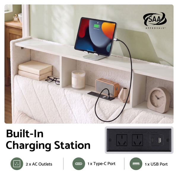 Artiss King Bed Frame with Storage, Charging Station & LED, White Awezingly