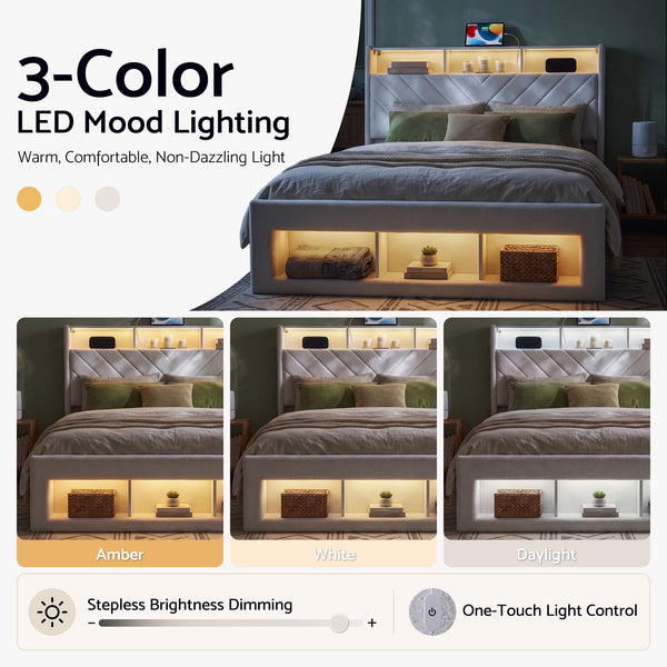 Artiss King Bed Frame with Storage, Charging Station & LED, White Awezingly