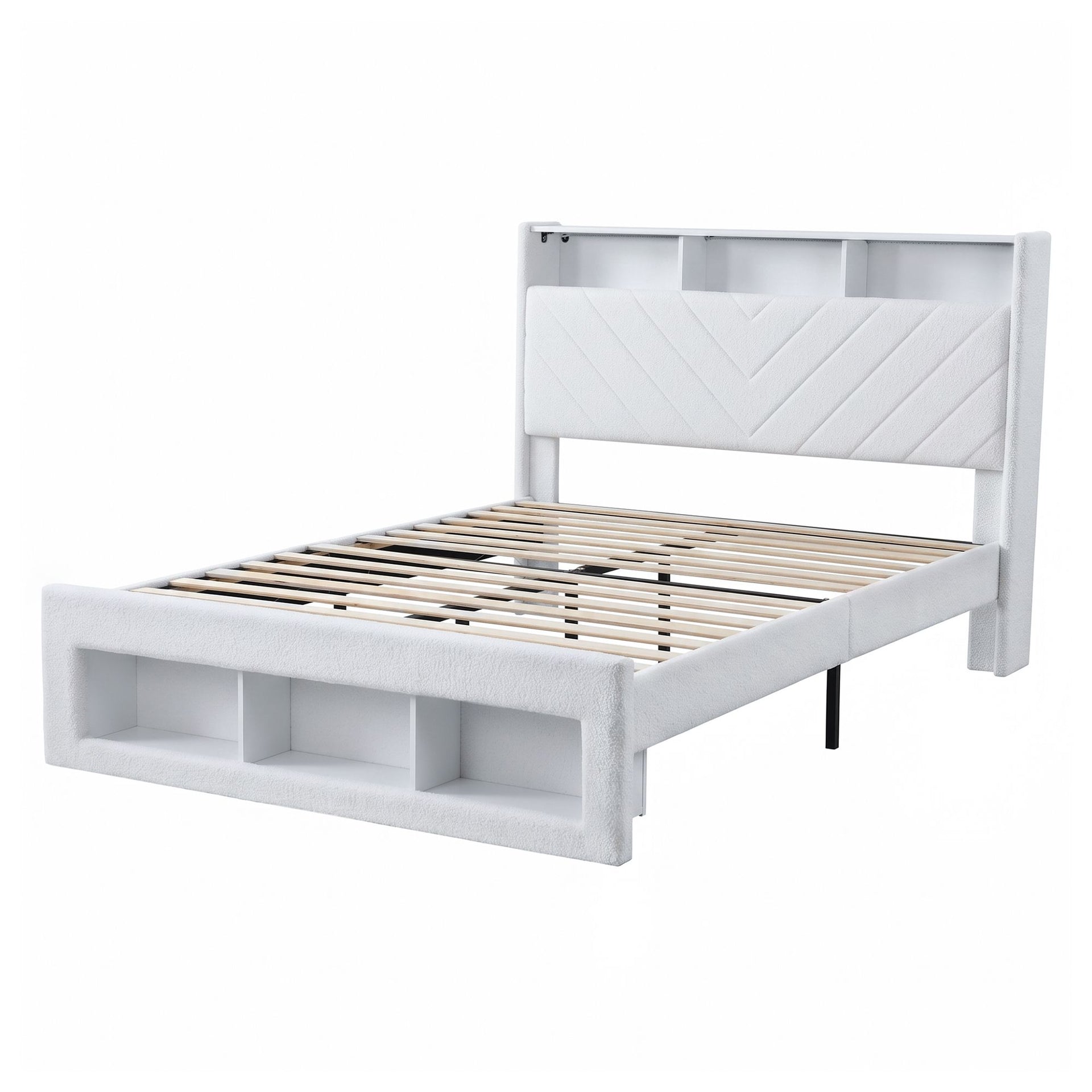 Artiss Queen Bed Frame with Storage Charging Station & LED White Awezingly