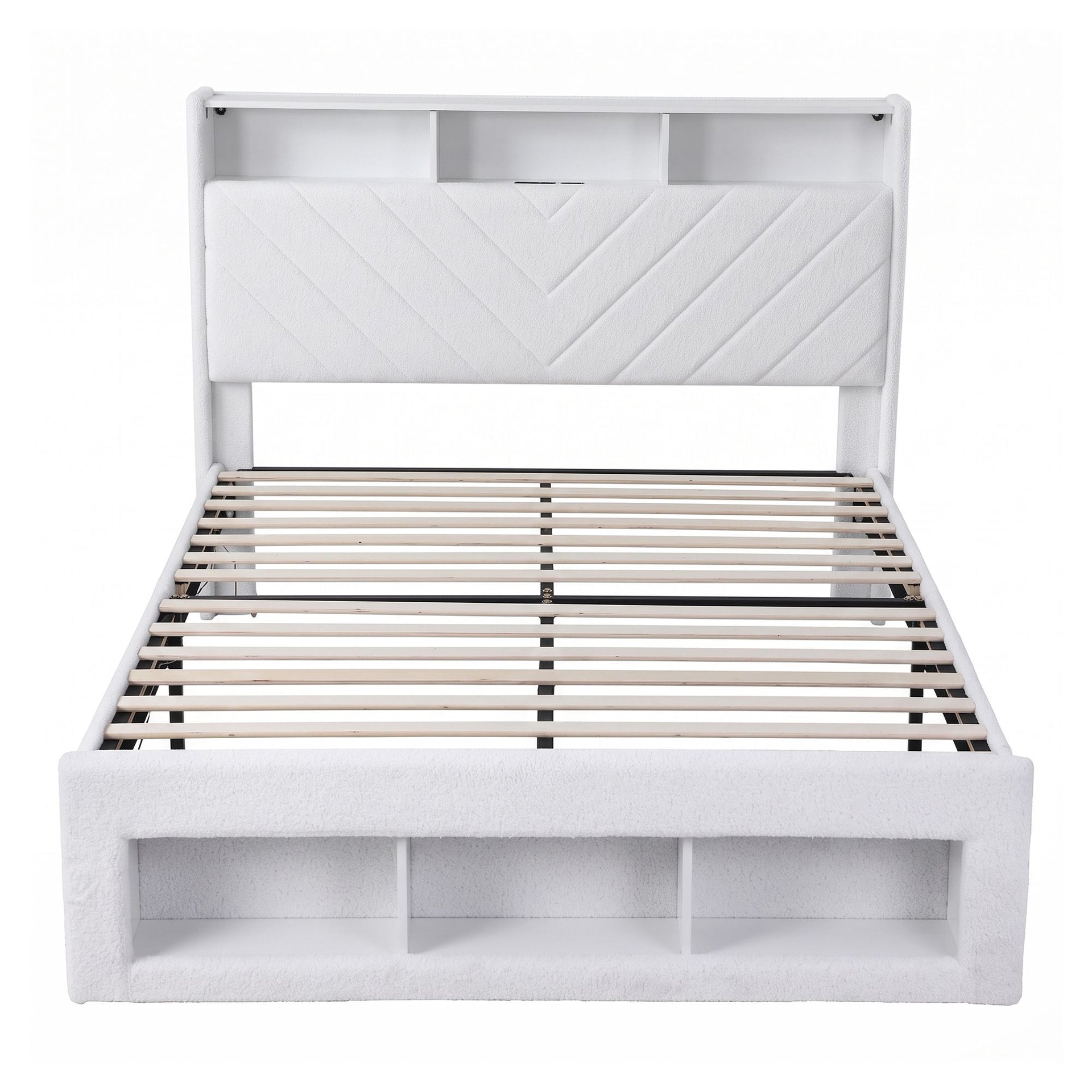 Artiss Queen Bed Frame with Storage Charging Station & LED White Awezingly
