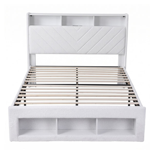 Artiss Queen Bed Frame with Storage Charging Station & LED White Awezingly