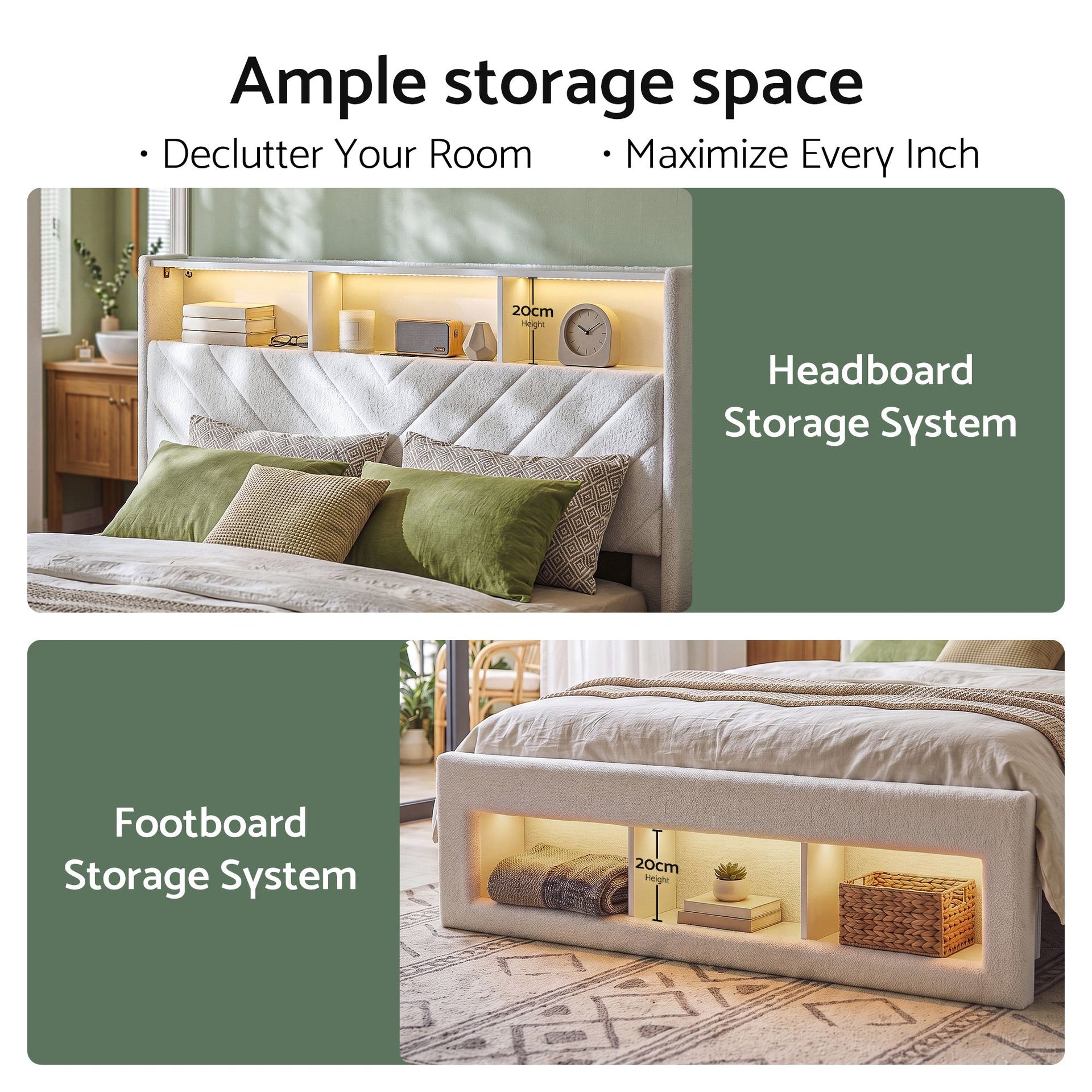 Artiss Queen Bed Frame with Storage Charging Station & LED White Awezingly