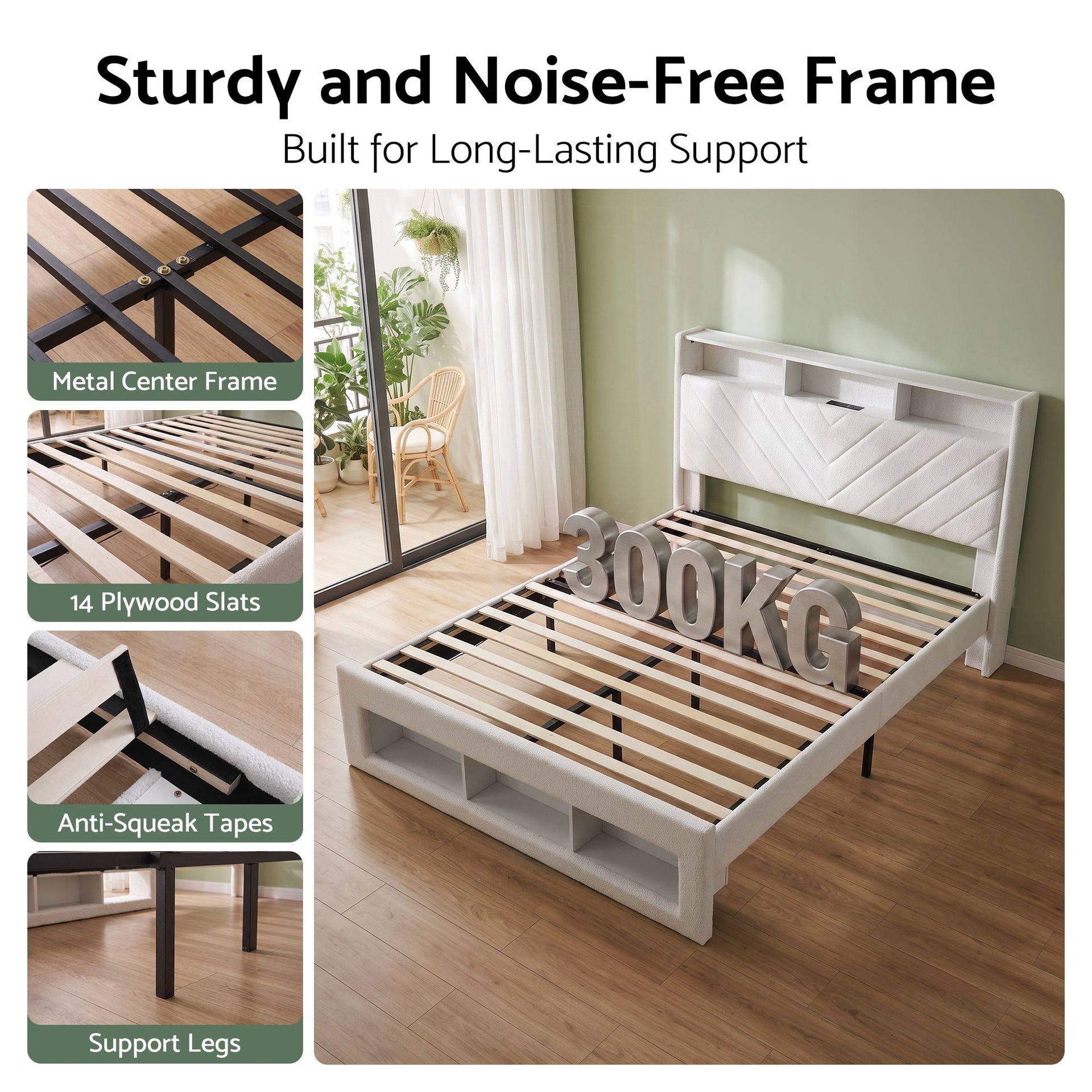 Artiss Queen Bed Frame with Storage Charging Station & LED White Awezingly