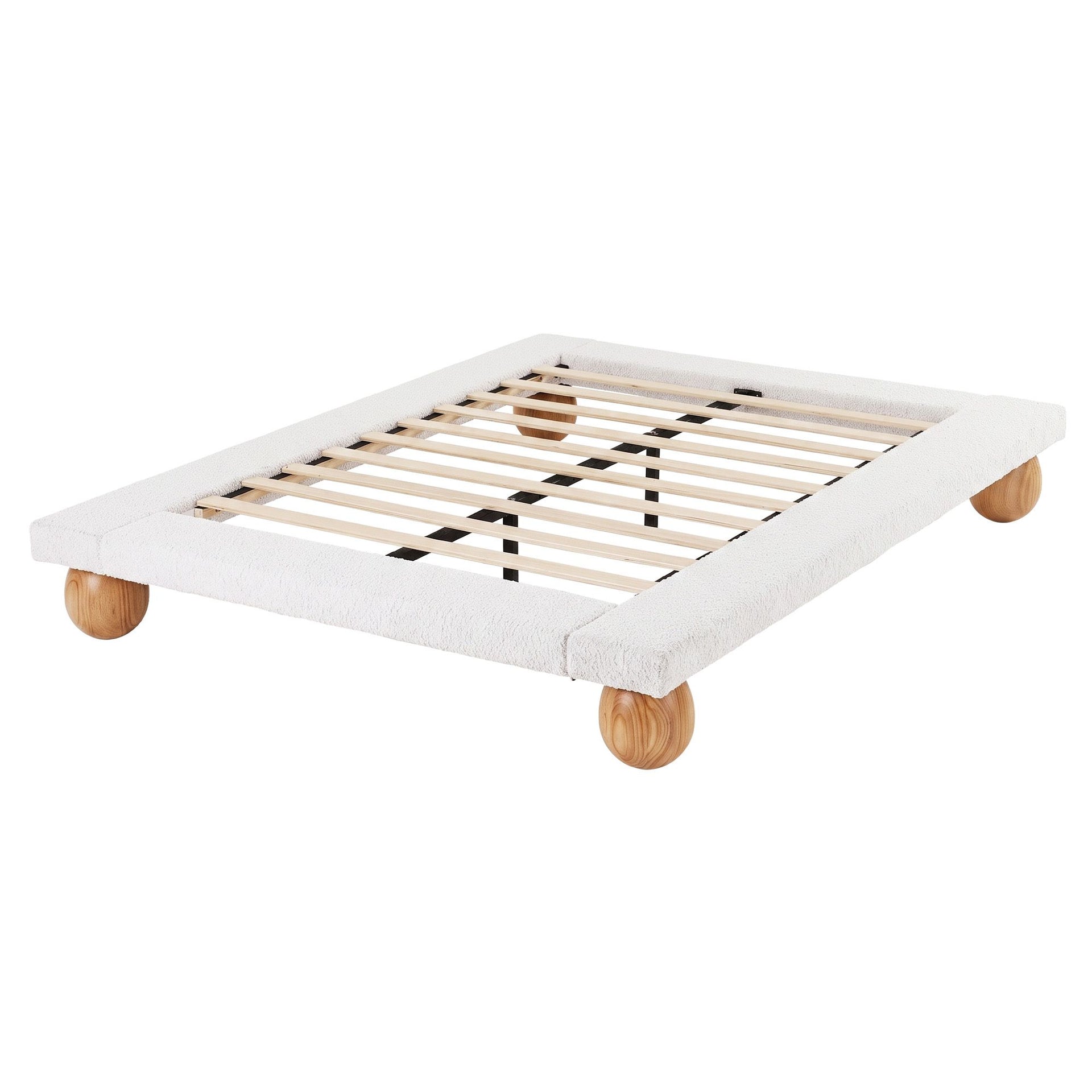 Artiss Queen Bed Frame with Boucle Upholstery and Solid Rubber Wood Legs Artiss