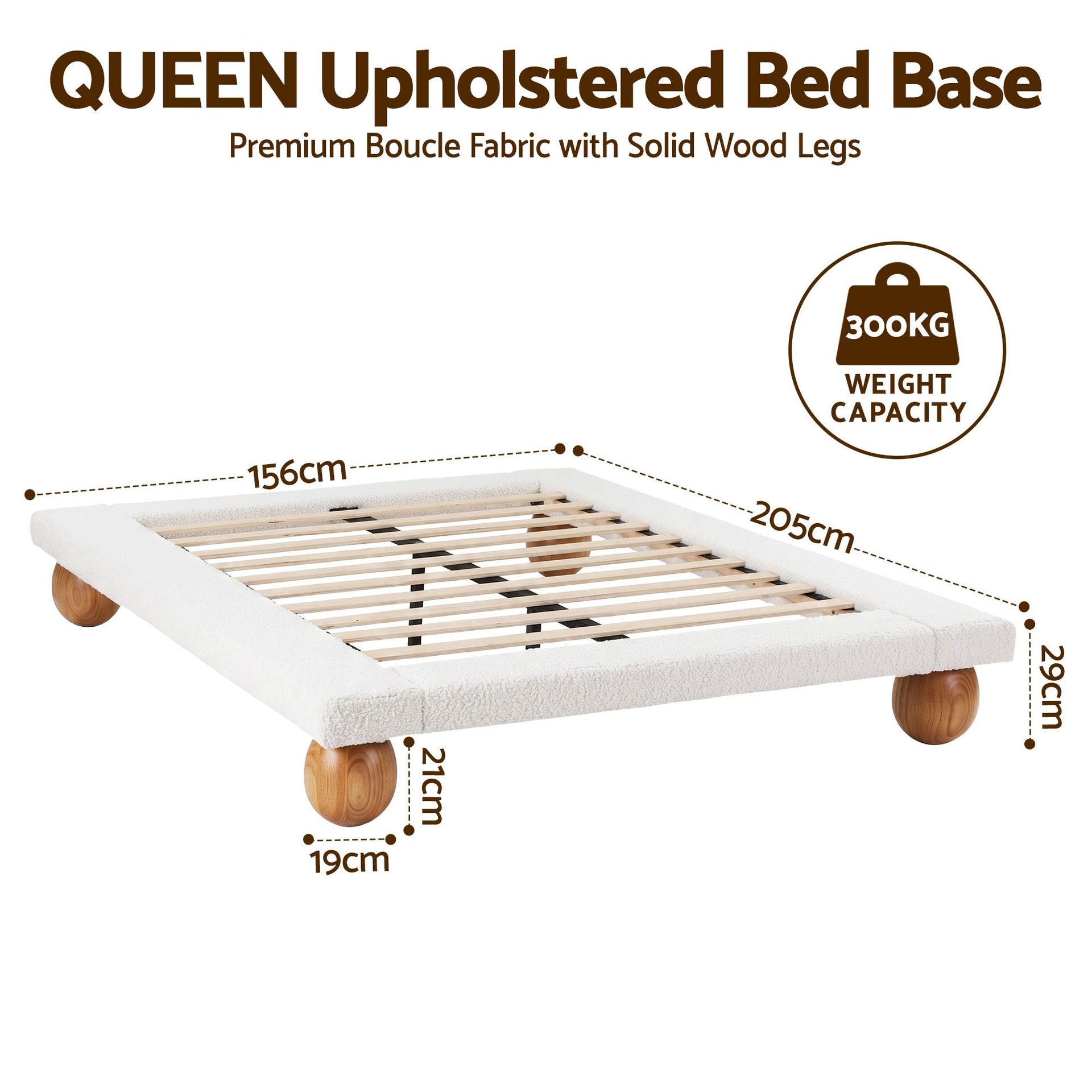 Artiss Queen Bed Frame with Boucle Upholstery and Solid Rubber Wood Legs Artiss