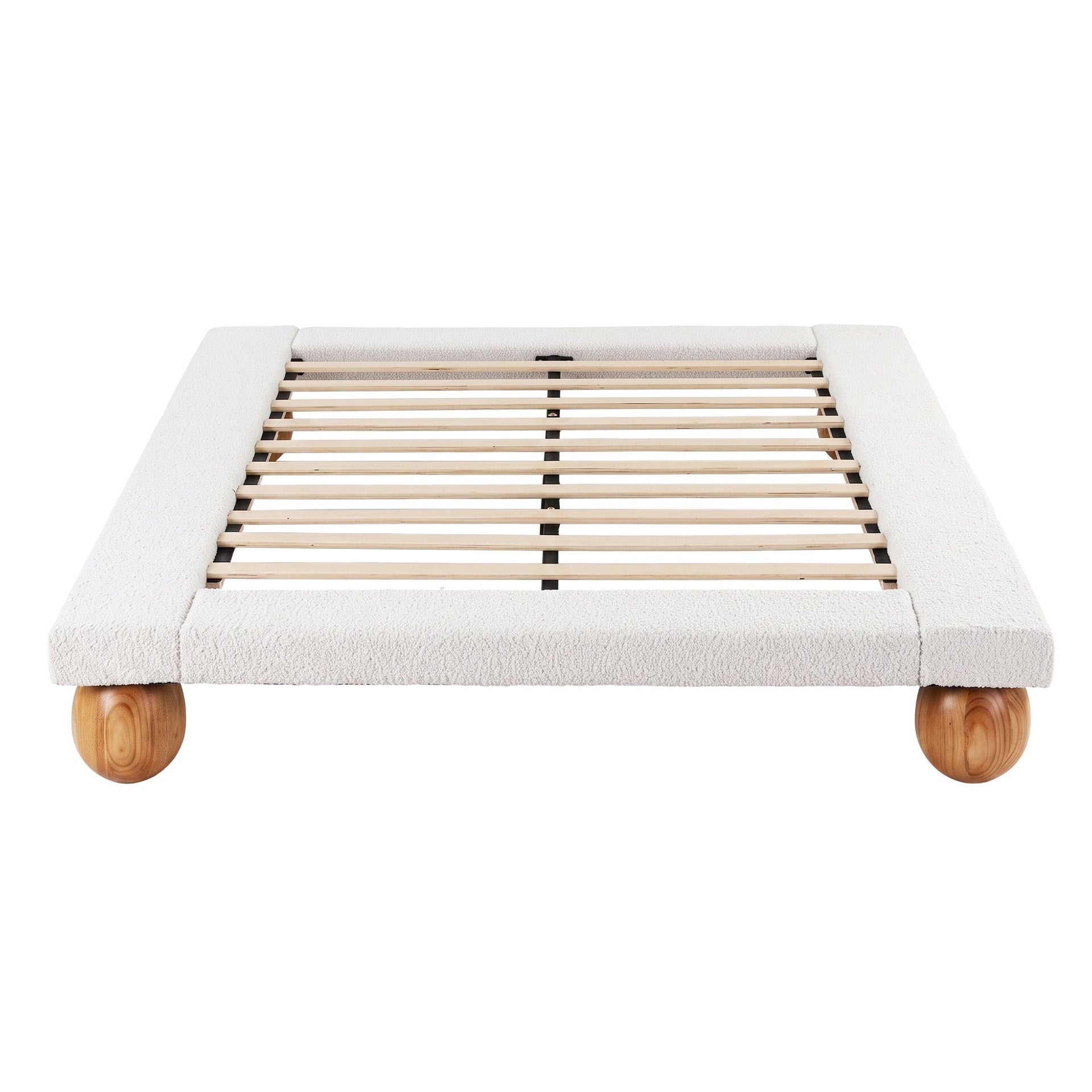 Artiss Queen Bed Frame with Boucle Upholstery and Solid Rubber Wood Legs Artiss