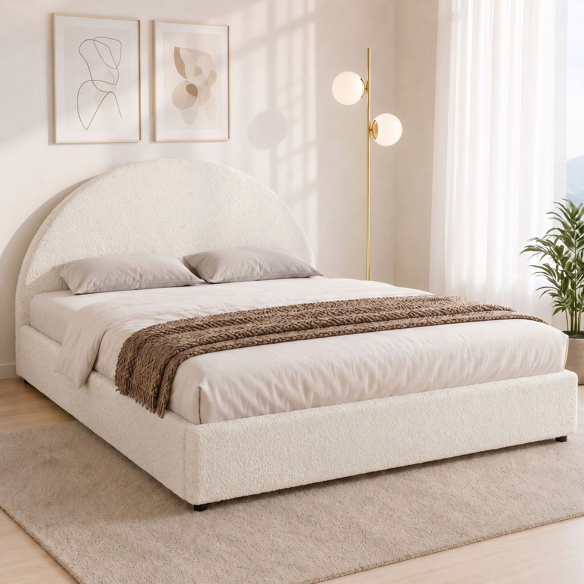 Artiss Bed Frame Gas Lift Strorage Beds Base Platform Boucle Fabric Double ELLA Artiss