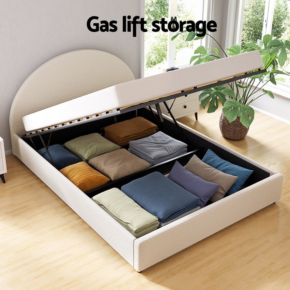 Artiss Bed Frame Gas Lift Strorage Beds Base Platform Boucle Fabric Double ELLA Artiss