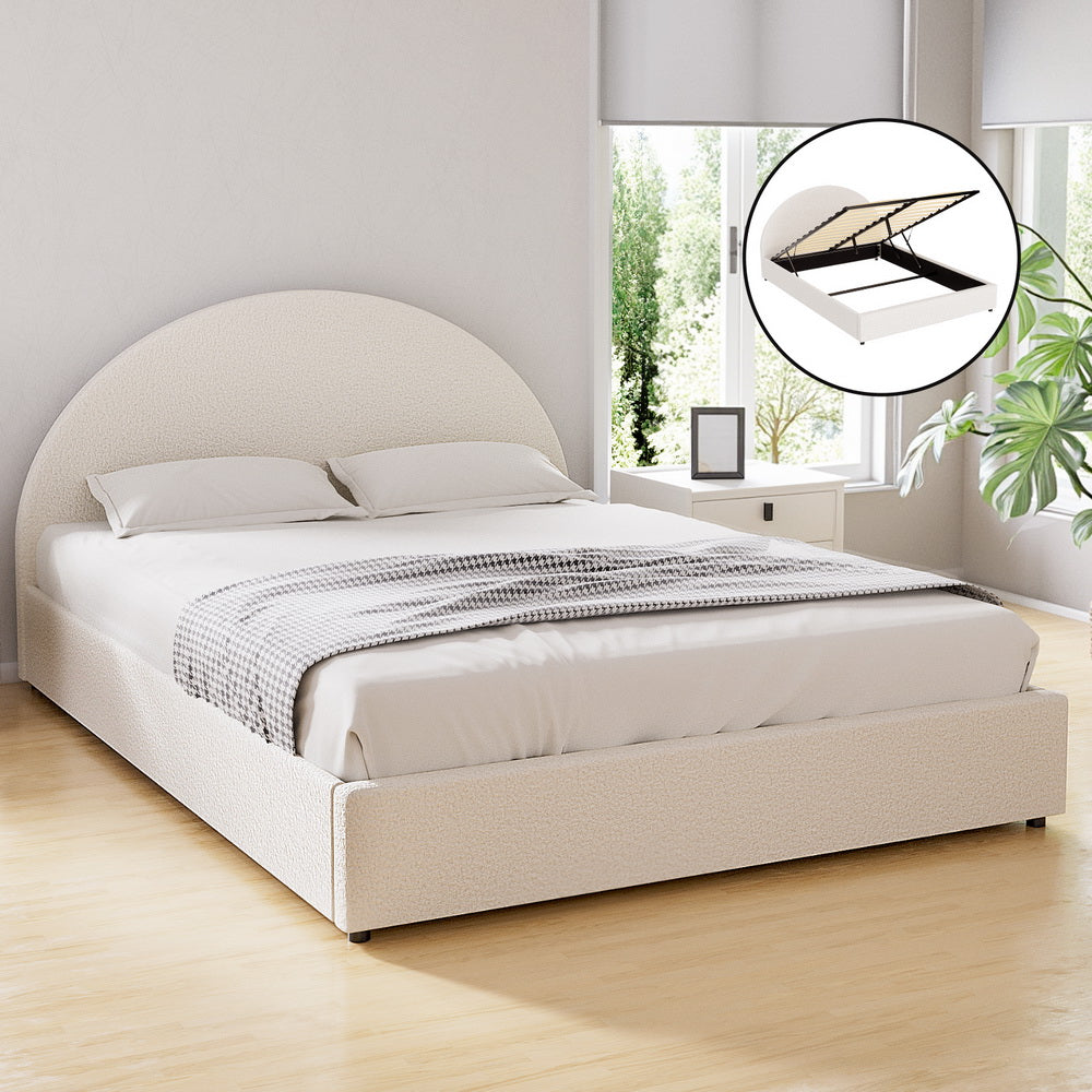 Artiss Bed Frame Gas Lift Strorage Beds Base Platform Boucle Fabric Double ELLA Artiss