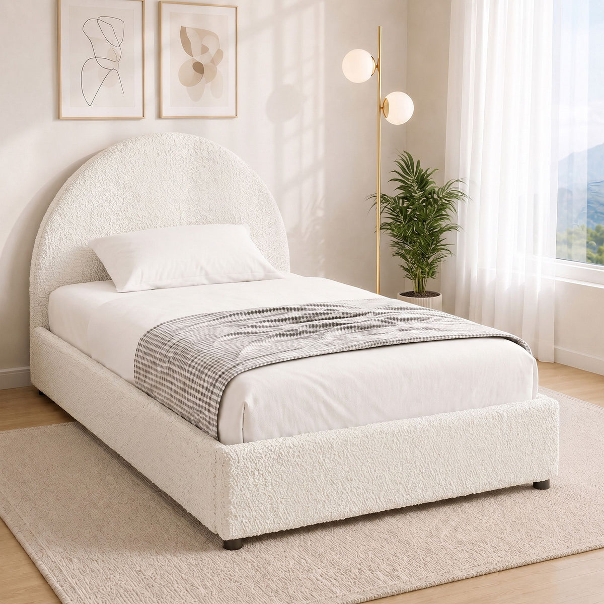 Artiss Bed Frame Gas Lift Strorage Beds Base Platform Boucle Fabric King Single ELLA Artiss