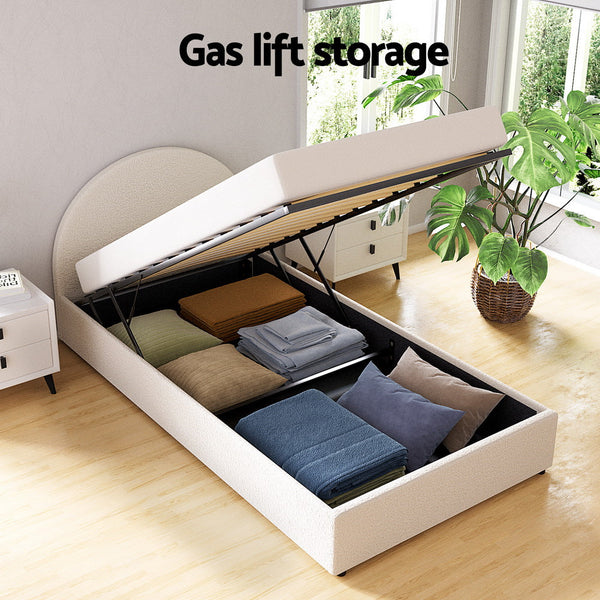 Artiss Bed Frame Gas Lift Strorage Beds Base Platform Boucle Fabric King Single ELLA Artiss