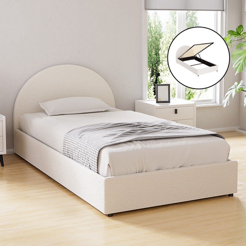 Artiss Bed Frame Gas Lift Strorage Beds Base Platform Boucle Fabric King Single ELLA Artiss