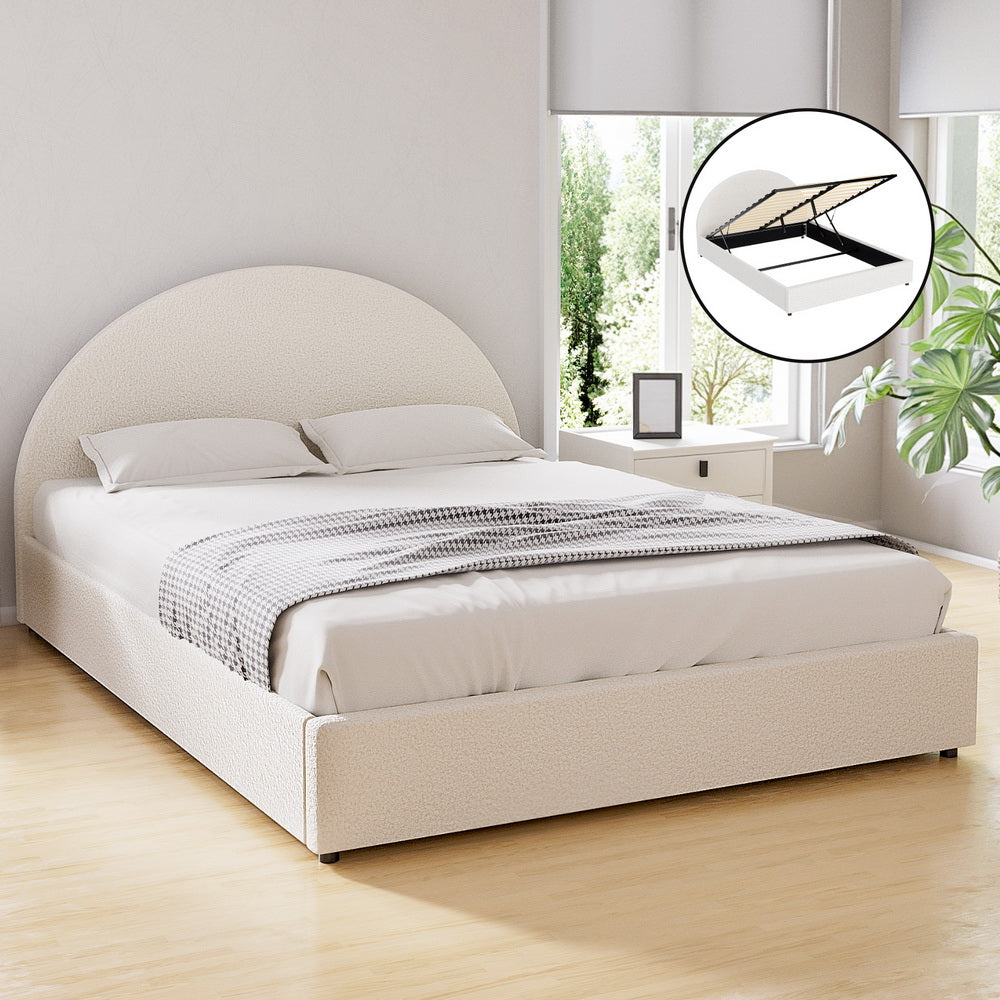 Artiss Bed Frame Gas Lift Strorage Beds Base Platform Boucle Fabric Queen ELLA Artiss