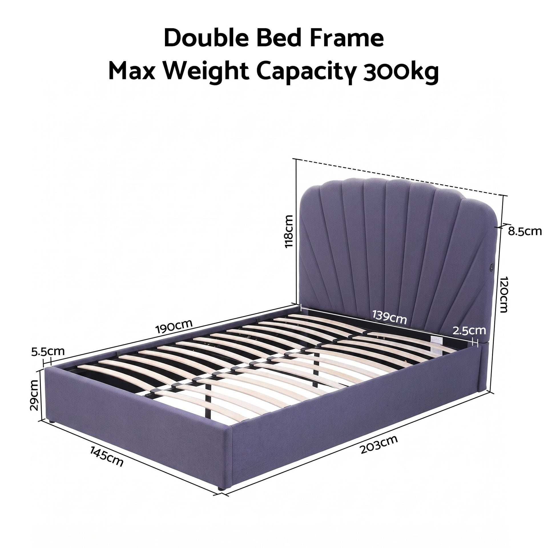 Artiss Double Bed Frame with Lift Up Storage and USB Ports Grey Awezingly