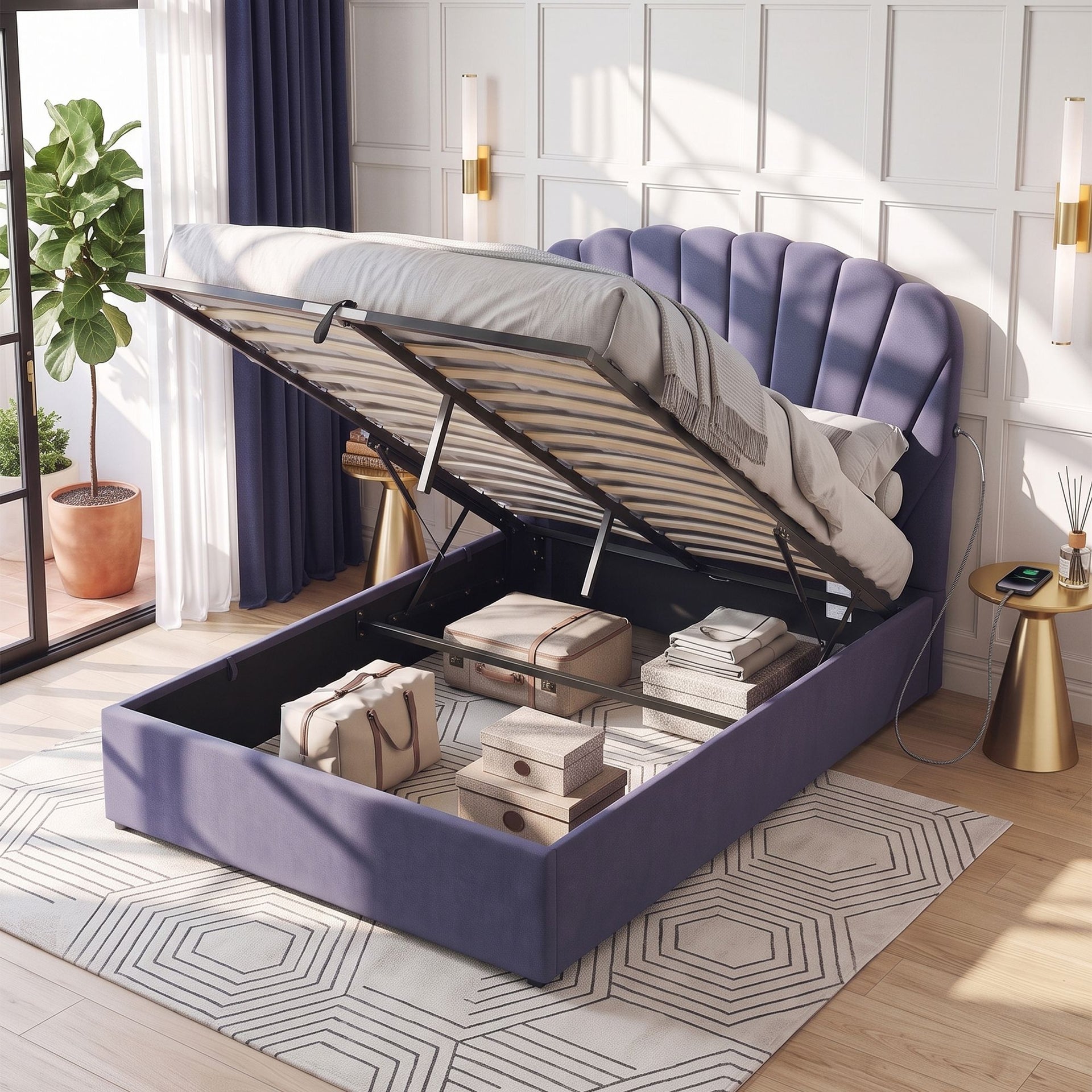 Artiss Double Bed Frame with Lift Up Storage and USB Ports Grey Awezingly