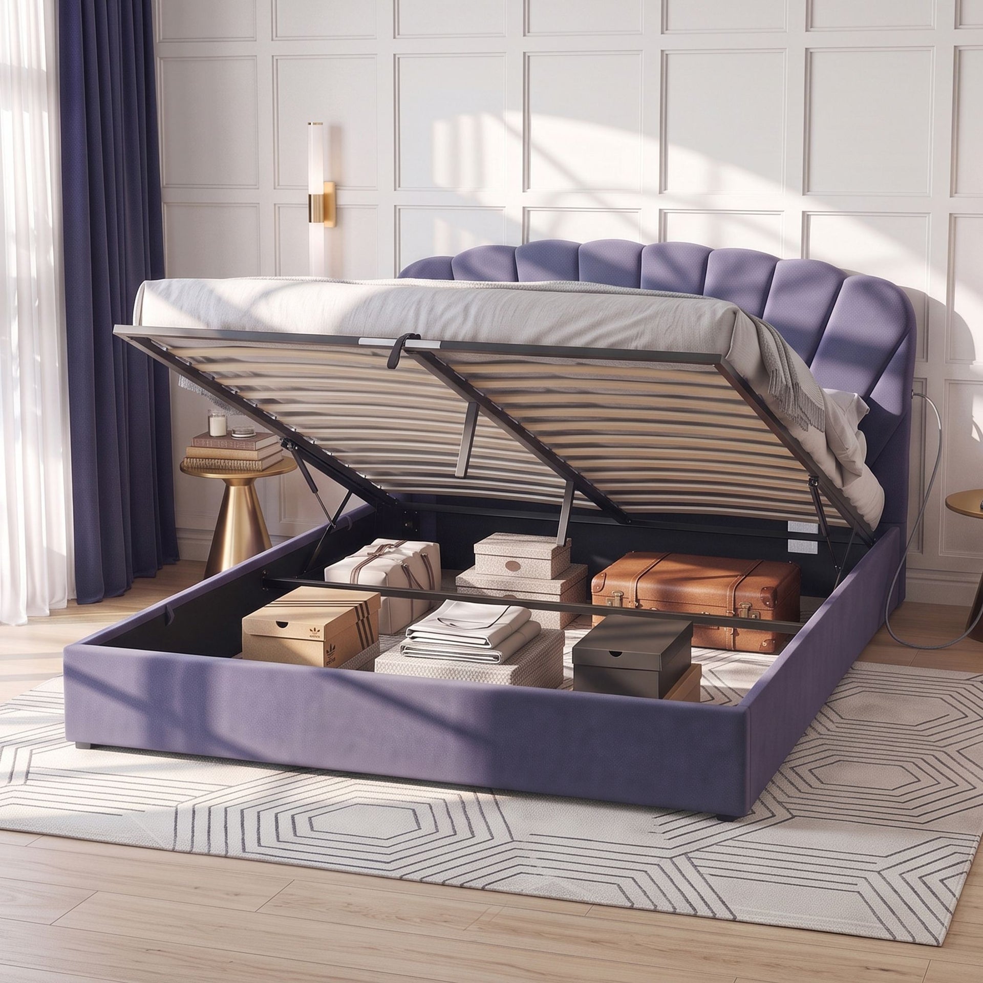 Artiss King Bed Frame with Lift Up Storage and USB Ports Grey Awezingly