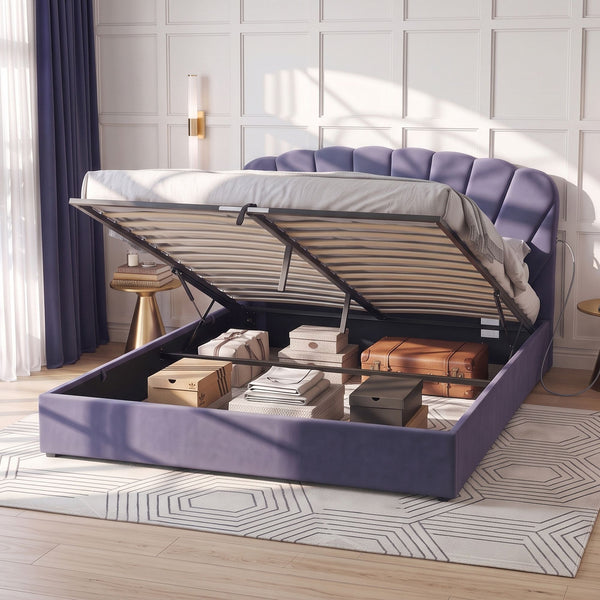 Artiss King Bed Frame with Lift Up Storage and USB Ports Grey Awezingly