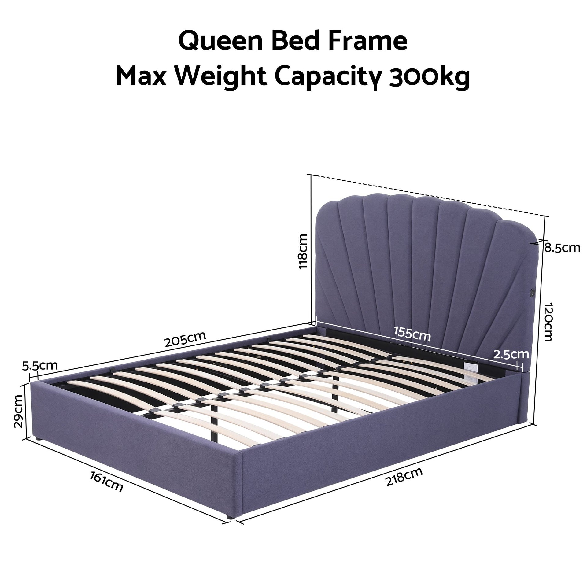 Artiss Queen Bed Frame with Lift Up Storage and USB Ports Grey Awezingly