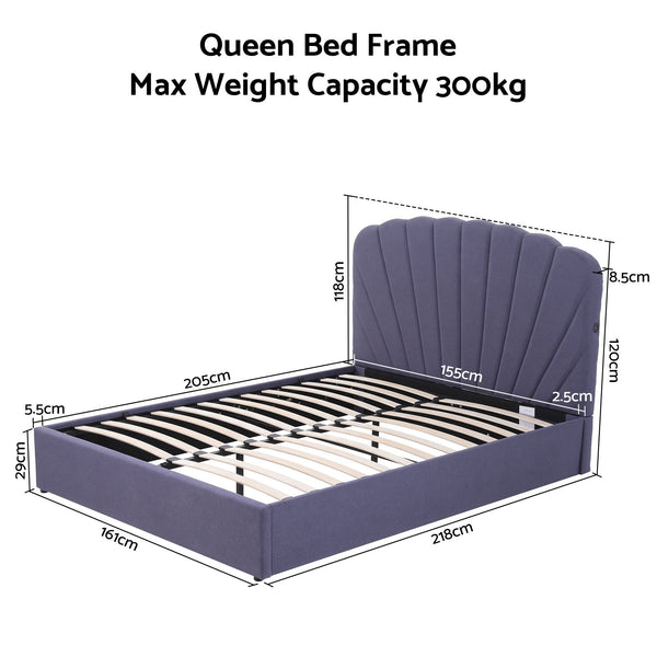 Artiss Queen Bed Frame with Lift Up Storage and USB Ports Grey Awezingly