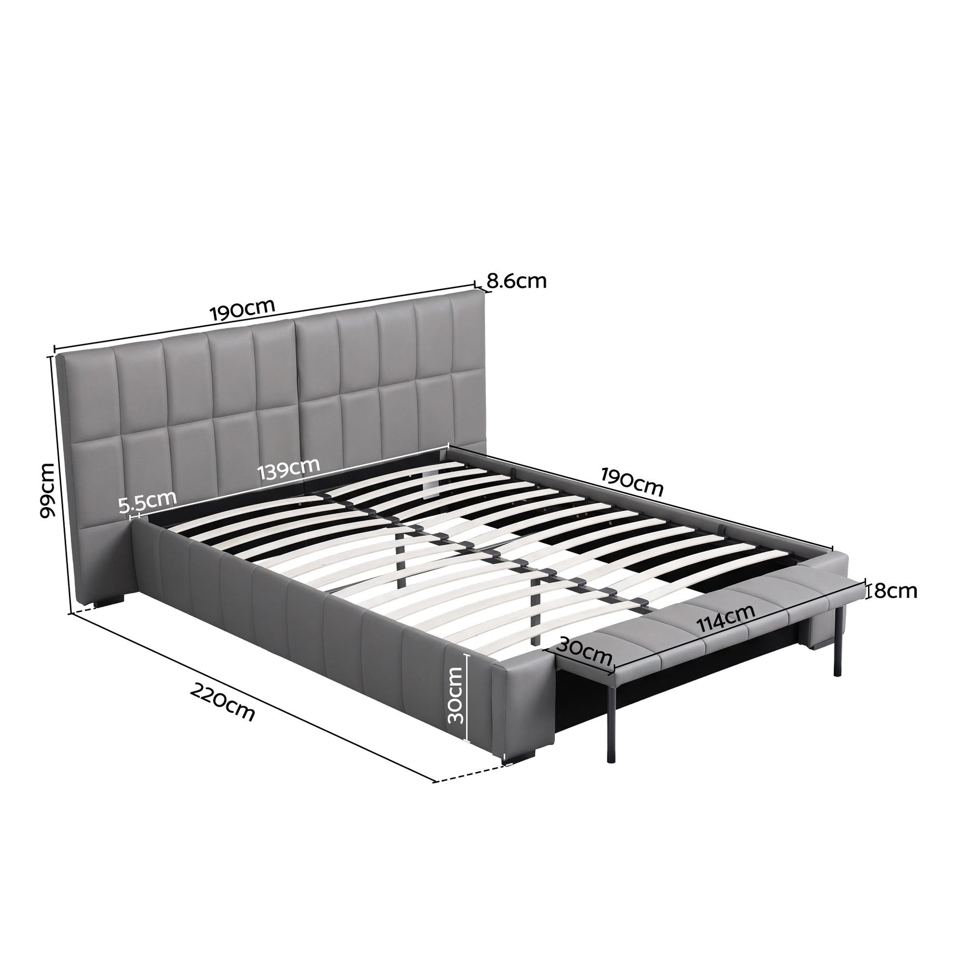 Artiss Double Size Upholstered Gas Lift Bed Frame with Foldable Bench PVC Leather Platform Bed with Storage Artiss