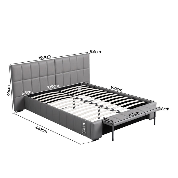 Artiss Double Size Upholstered Gas Lift Bed Frame with Foldable Bench PVC Leather Platform Bed with Storage Artiss