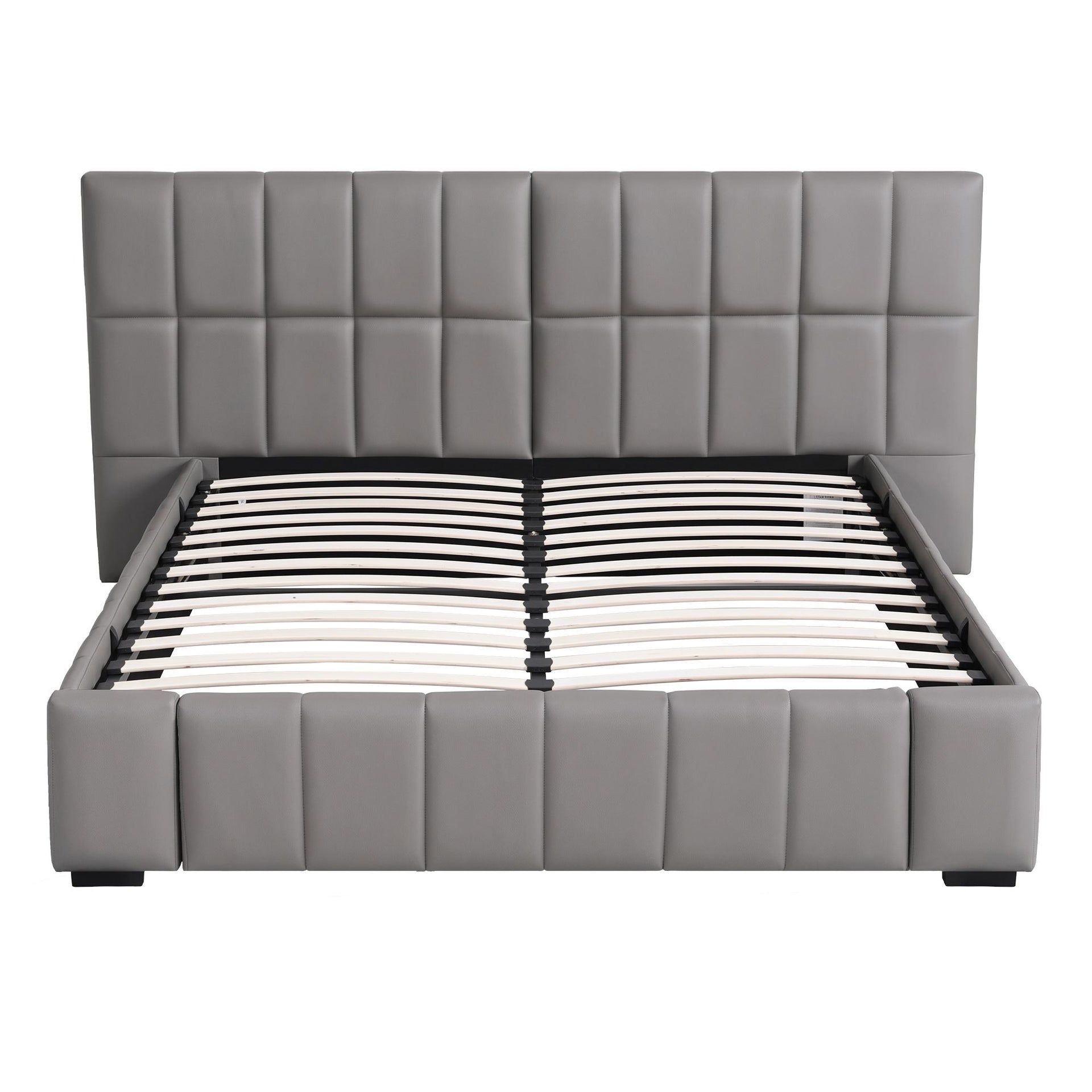Artiss Double Size Upholstered Gas Lift Bed Frame with Foldable Bench PVC Leather Platform Bed with Storage Artiss