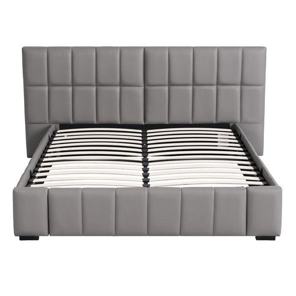 Artiss Double Size Upholstered Gas Lift Bed Frame with Foldable Bench PVC Leather Platform Bed with Storage Artiss