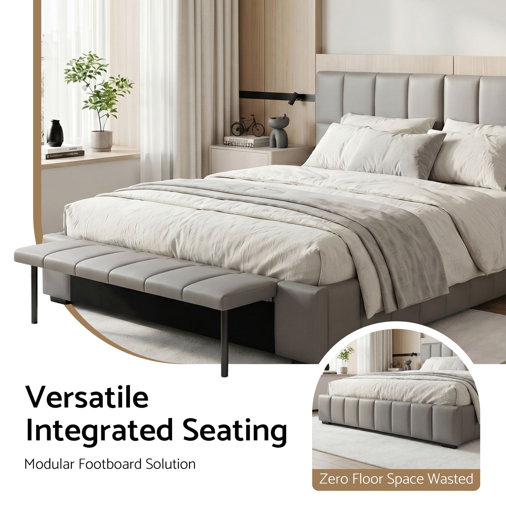 Artiss Double Size Upholstered Gas Lift Bed Frame with Foldable Bench PVC Leather Platform Bed with Storage Artiss