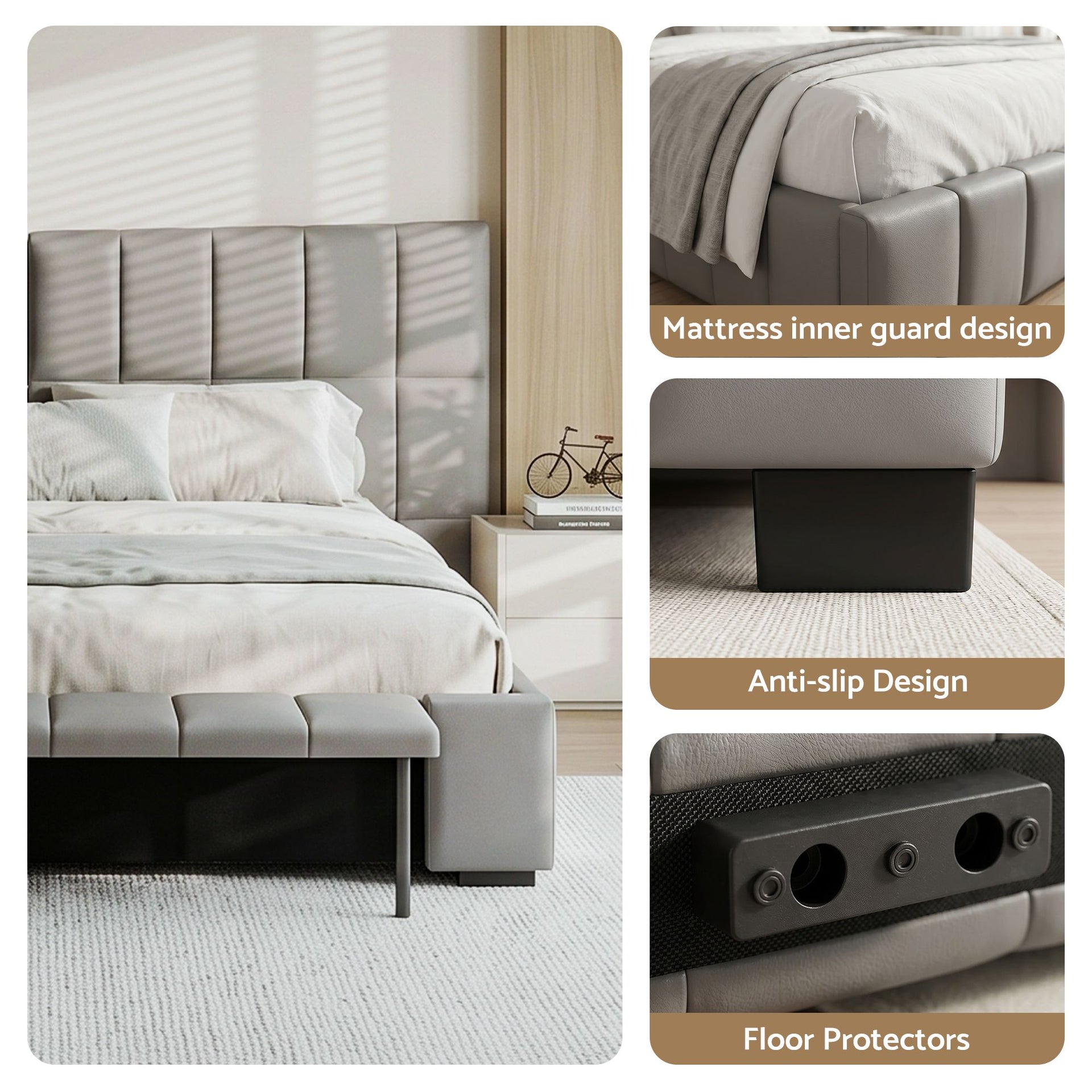 Artiss Double Size Upholstered Gas Lift Bed Frame with Foldable Bench PVC Leather Platform Bed with Storage Artiss