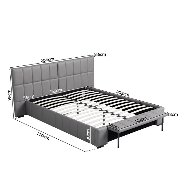 Artiss Queen Size Upholstered Gas Lift Bed Frame with Foldable Bench PVC Leather Platform Bed with Storage Artiss