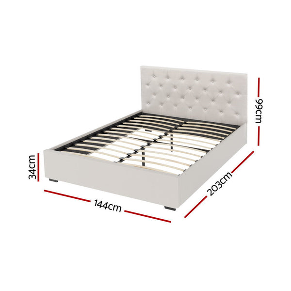 Artiss Bed Frame Double Size Gas Lift Beige VILA Artiss