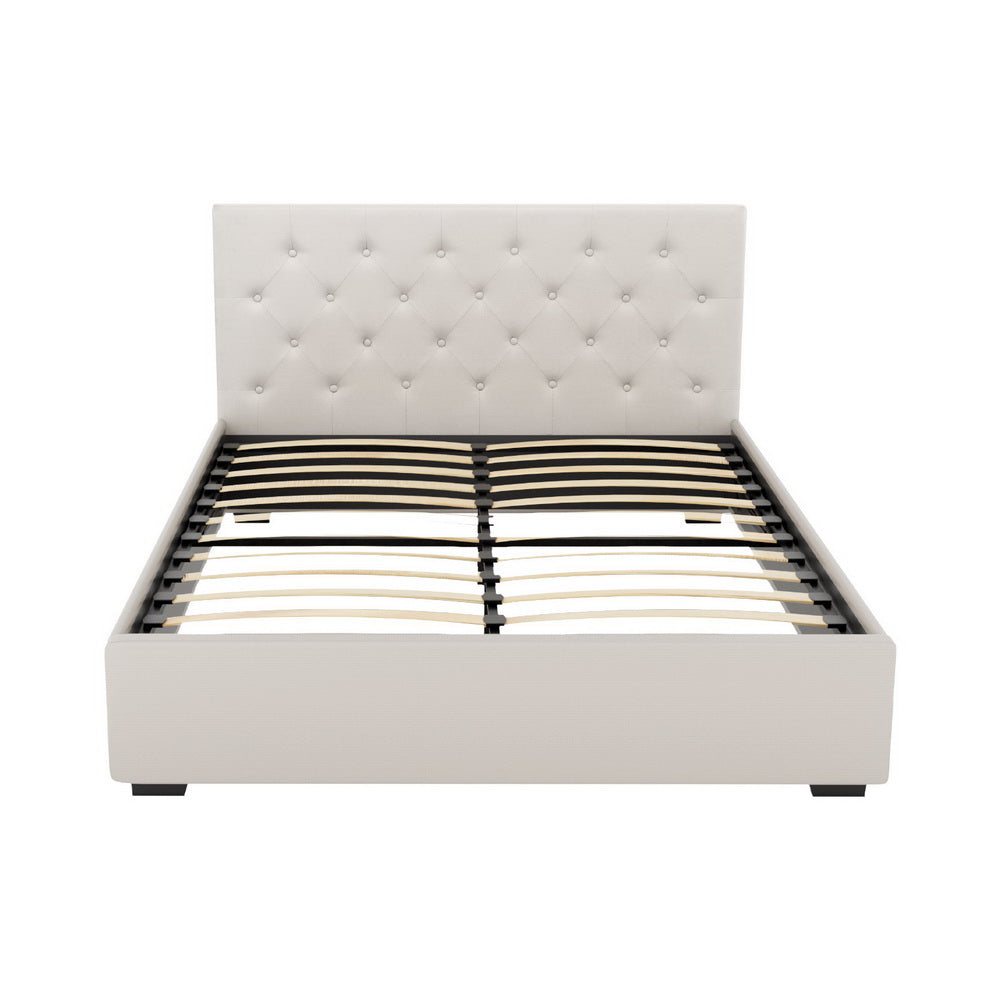 Artiss Bed Frame Double Size Gas Lift Beige VILA Artiss