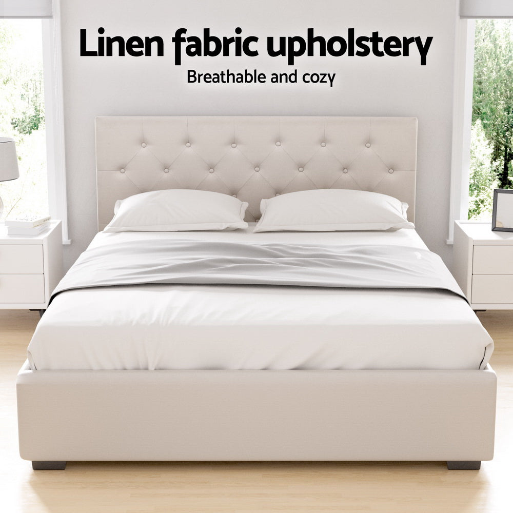 Artiss Bed Frame Double Size Gas Lift Beige VILA Artiss