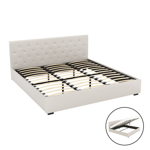 Artiss Bed Frame King Size Gas Lift Beige VILA Artiss