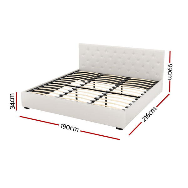 Artiss Bed Frame King Size Gas Lift Beige VILA Artiss