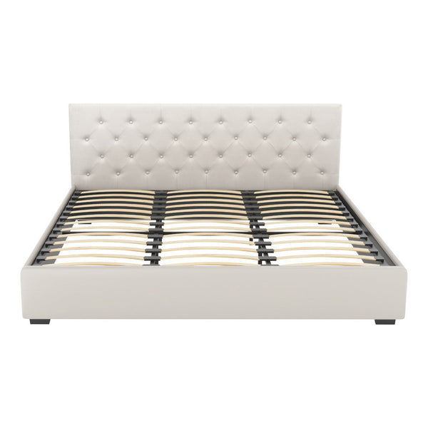 Artiss Bed Frame King Size Gas Lift Beige VILA Artiss