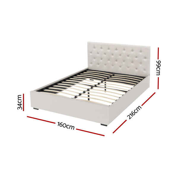 Artiss Bed Frame Queen Size Gas Lift Beige VILA Artiss